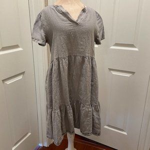 New Francesca Bettini 100% Linen Midi Dress Women's Size L Gray Tiered Design
